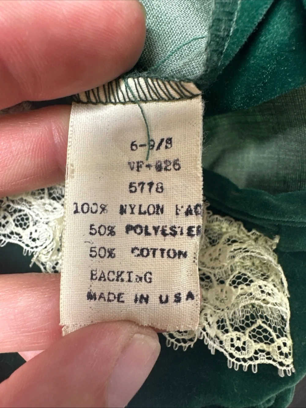 Vintage Green Velvet Baby Dress with Lace Trim